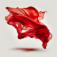 Red silk fabric flying in the wind on a white background. Generative AI