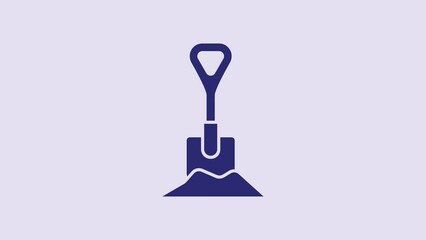 Sticker - Blue Shovel in the ground icon isolated on purple background. Gardening tool. Tool for horticulture, agriculture, farming. 4K Video motion graphic animation