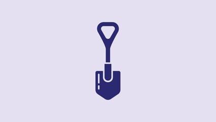 Sticker - Blue Shovel icon isolated on purple background. Gardening tool. Tool for horticulture, agriculture, farming. 4K Video motion graphic animation