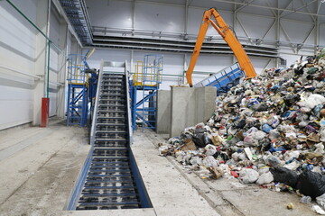 Wall Mural - conveyors in the workshop of a waste sorting plant