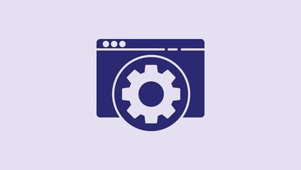 Sticker - Blue Browser setting icon isolated on purple background. Adjusting, service, maintenance, repair, fixing. 4K Video motion graphic animation