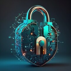 Wall Mural - Padlock with keyhole for data security at the circuit's convergent point. Privacy of cyber data and information. Network security, future technology security, generative ai