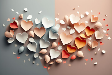 Wall Mural - abstract background with hearts, Festive background with falling paper hearts on a transparent background. Background for valentine's day. Paper hearts. PNG image, generative ai