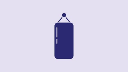 Sticker - Blue Punching bag icon isolated on purple background. 4K Video motion graphic animation