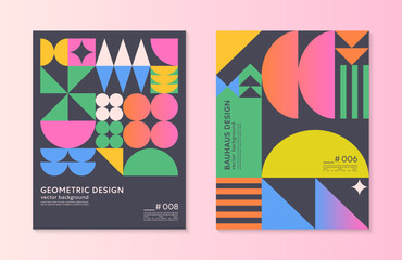 Wall Mural - Abstract bauhaus geometric pattern backgrounds with copy space for text.Trendy minimalist geometric designs with simple shapes and elements.Modern artistic vector illustrations.