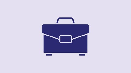 Poster - Blue Briefcase icon isolated on purple background. Business case sign. Business portfolio. 4K Video motion graphic animation