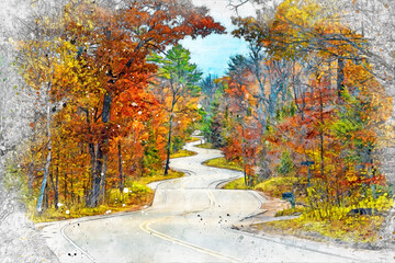Sticker - Winding Road at Autumn in Door County of Wisconsin