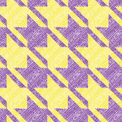 Seamless houndstooth pattern. Tweed vintage texture. Yellow and purple shades. Vector illustration.