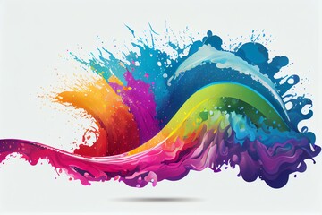 Rainbow wave. Colorful paint splash. Isolated design element on the transparent background. Generative AI