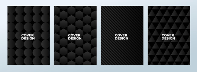 Wall Mural - Modern black cover design set. Luxury black gradient colour digital geometric honeycomb pattern. Creative premium stripe vector background for business catalog, brochure template, notebook, invite