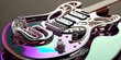 Futuristische Regenbogenfarbe E-Gitarre, außergewöhnliches Design als Anregung zum Nachbau. ai generativ