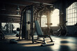 Empty modern body gym fitness center.Sunny day.No body.Created with generative ai