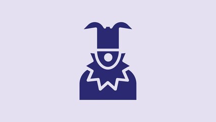 Canvas Print - Blue Joker head icon isolated on purple background. Jester sign. 4K Video motion graphic animation