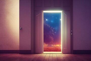 Door open to new better world, positive optimistic future. Generative AI