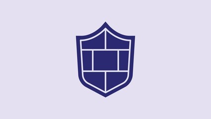 Poster - Blue Shield with cyber security brick wall icon isolated on purple background. Data protection symbol. Firewall. Network protection. 4K Video motion graphic animation