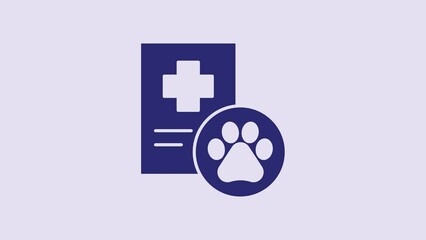 Poster - Blue Clipboard with medical clinical record pet icon isolated on purple background. Health insurance form. Medical check marks report. 4K Video motion graphic animation