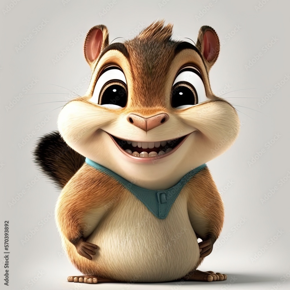 a cartoon chipper with big eyes and a smile on his face, sitting on the ...