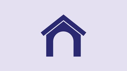 Poster - Blue Dog house icon isolated on purple background. Dog kennel. 4K Video motion graphic animation