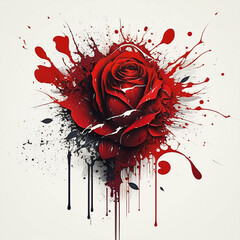 Red rose explosion on white background. Generative AI