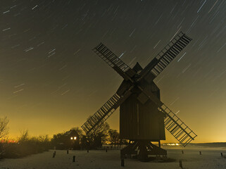 bockwindmill in krippendorf thuringia at winter historical