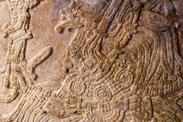 Wall Mural - Bas relief carving of mayan ruler king in tombstone, Mexico City, Mexico.