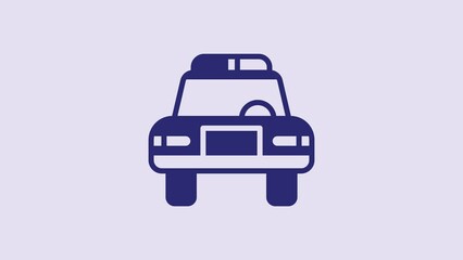 Poster - Blue Police car and police flasher icon isolated on purple background. Emergency flashing siren. 4K Video motion graphic animation