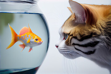 Cat looking at aquarium, Generative AI