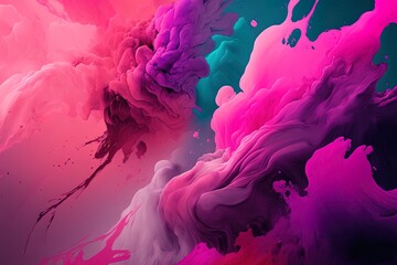 Wall Mural - Abstract paint texture in a rainbow of hues on a pink backdrop. Generative AI