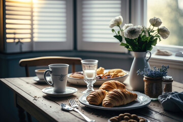 Breakfast morning background. Illustration Generative AI