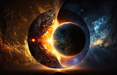 Wall Mural - fantastic birth of a new planet in the universe with stars in space. generative ai