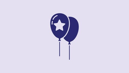 Sticker - Blue Balloons with ribbon icon isolated on purple background. Happy Easter. 4K Video motion graphic animation