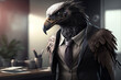 Portrait of a Vulture Dressed in a Formal Business Suit at The Office, Boss Vulture, Generative Ai