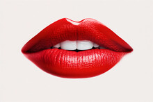 Female Red Lips On White Background. Generative AI