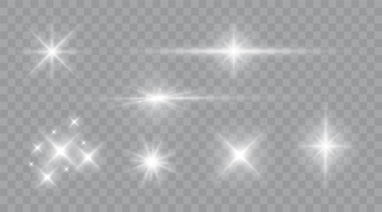 Wall Mural - Set of Shine glowing stars. Vector Shining Sparks isolated.