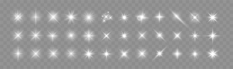 Wall Mural - Set of Shine glowing stars. Vector Shining Sparks isolated.