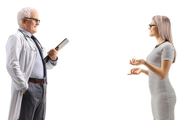 Poster - Profile shot of a young woman talking to a doctor