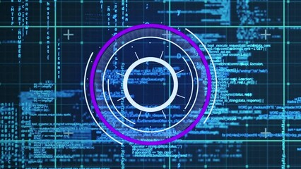 Animation of illuminated circles over computer programming language against abstract background