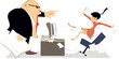 © bigmen - Angry boss and employee woman. Angry chief scolds his frightened employee woman falling from the chair