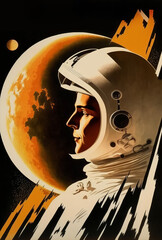 Wall Mural - vintage retro style space, science fiction poster. astronaut in space. generative ai