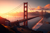 Fototapeta Most - Golden Gate, San Franciso, at sunset. Generative AI
