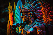 Aztec Or Mayan Warrior Bronze Statue. Generative AI