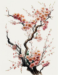  Beautiful Japanese Cherry Blossoms White Flower Illustration For Weddings, Cards, Logos, Backgrounds. Generative AI
