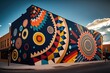© koldunova - Colorful mural on side of building with bold patterns and bright colors, concept of Abstract Art and Street Art, created with Generative AI technology