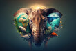 Animals with copy space background. World wildlife day concept. Generative ai.