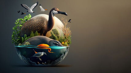 Wall Mural - Animals with copy space background. World wildlife day concept. Generative ai.