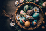 Fototapeta Mapy - colorful easter nest with easter eggs, generative ai