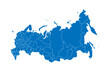 Russia political map of administrative divisions - oblasts, republics, autonomous okrugs, krais, autonomous oblast and 2 federal cities of Moscow and Saint Petersburg. Solid blue blank vector map with