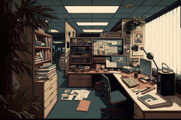 Poster - Office interior in cartoon style created using AI Generative Technology