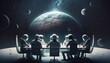© Ryan - Astronauts conduction business meeting in outer space, concept art, AI Generated