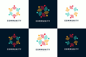 Creative colorful of people and community logo design for teams or groups collection